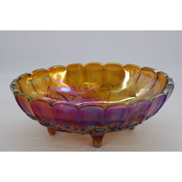 Vintage Iredescent Carnival Glass Fruit Bowl Footed 12” X 8 1/2” X 4 1/2” - Picture 2 of 6